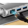 Sülearvuti alus Unitek D1109B01 — alumiiniumist reguleeritav alus eemaldatava USB‑C HDMI 4K PD 100W, 2x USB‑A, RJ‑45, kuni 17-tollistele
