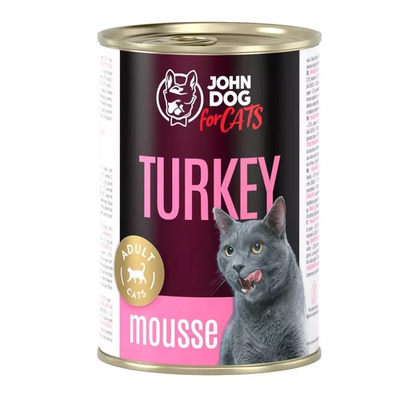 Konserveeritud kassitoit john dog JD for CATS ADULT TURKEY MOUSSE 400 g — märg täisväärtuslik sööt, kalkun, täiskasvanud, 400 g