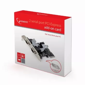 Sisemine jadaliidese adapter GEMBIRD SPC-22 PCIe RS-232 madalaprofiililine, WCH382, 16000 Kbit/s, 67×120×20 mm, must