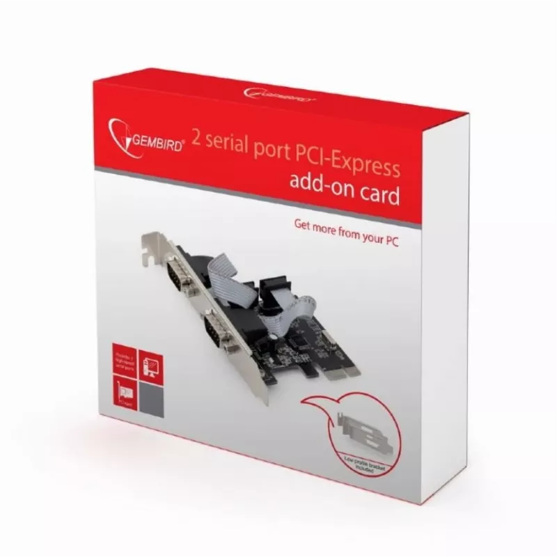 Sisemine jadaliidese adapter GEMBIRD SPC-22 PCIe RS-232 madalaprofiililine, WCH382, 16000 Kbit/s, 67×120×20 mm, must