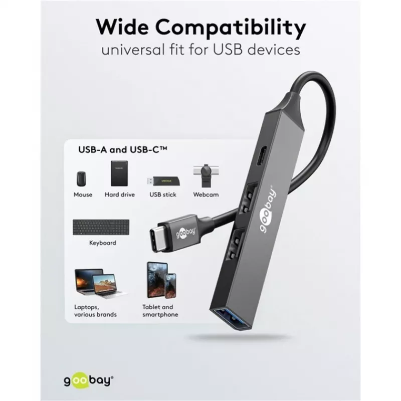 Goobay Slim 4-Port USB-Hub, USB-C™ USB-C™/USB-A, USB 3.2 (74459)