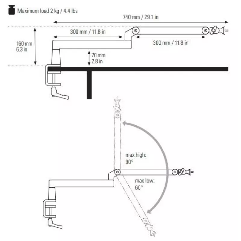 Mikrofonivarre Elgato Wave Mic Arm Low Profile – reguleeritav madal profiiliga poom stuudio ja striimimise jaoks