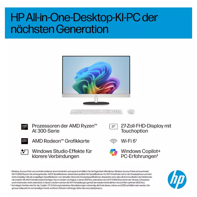 HP All-in-One PC (Complete Solution) 27-ct2073ng AMD Ryzen AI 7-350 512GBSSD 16GB Valge (27-ct2073ng)