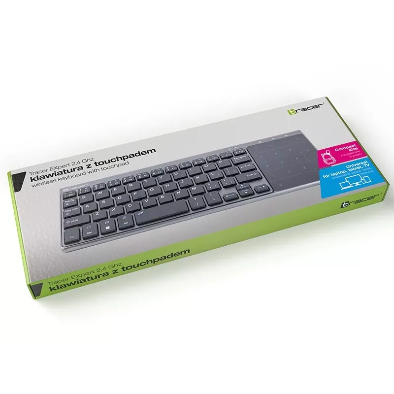 Juhtmevaba RF täissuuruses klaviatuur TRACER TRAKLA46934, QWERTY inglise, 2,4 GHz nano vastuvõtja, membraan, must/hall