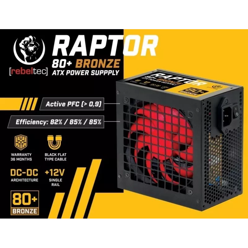 Toiteplokk RAPTOR 600W BRONZE 80+, üheliiniline, DC-DC