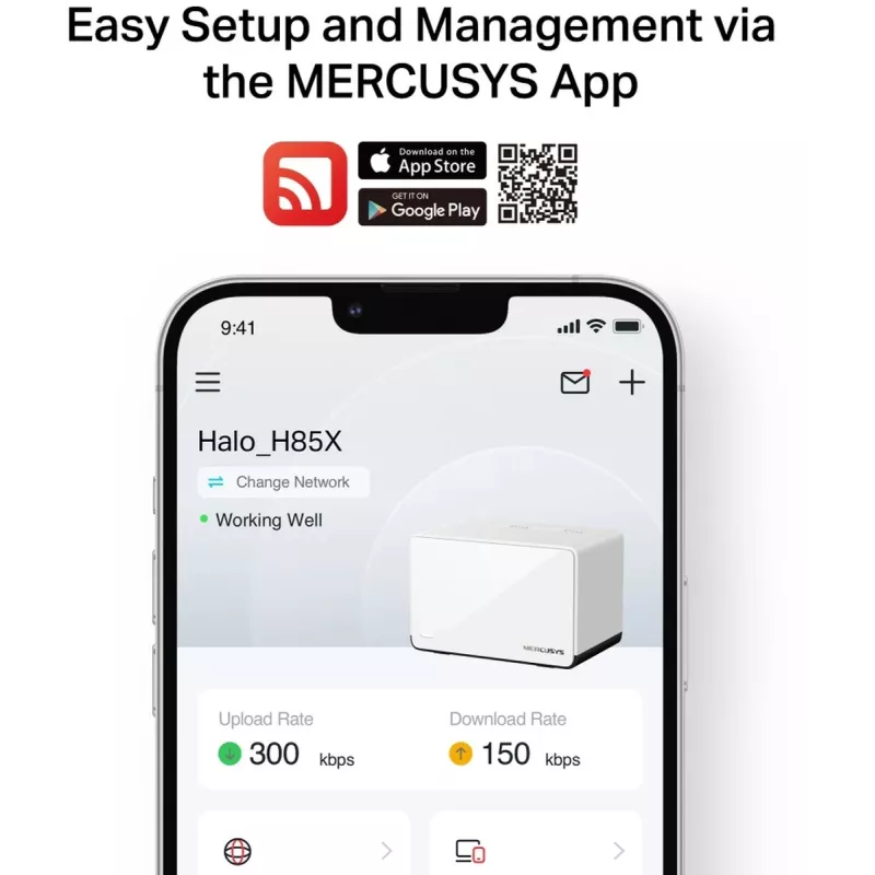 Ruuter MERCUSYS Halo H85X kaheribaline Wi‑Fi 6 (802.11ax), 2,4/5 GHz, kuni 2402 Mbps, 3 LAN-porti, valge (3-pakk)