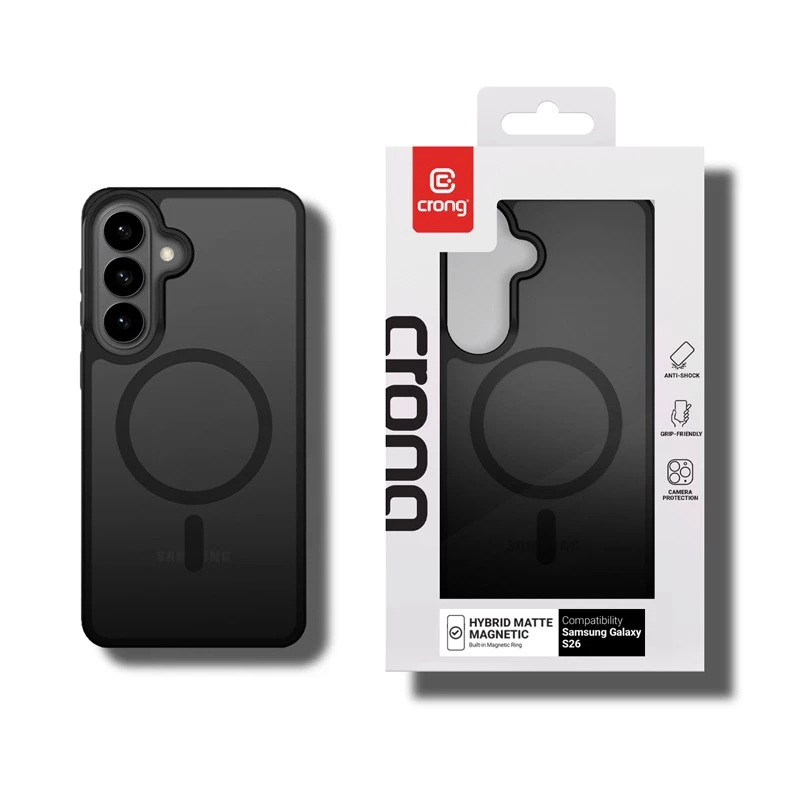 Crong Hybrid Matte Magnetiline ümbris Samsung Galaxy S26-le — TPU ja PC, must
