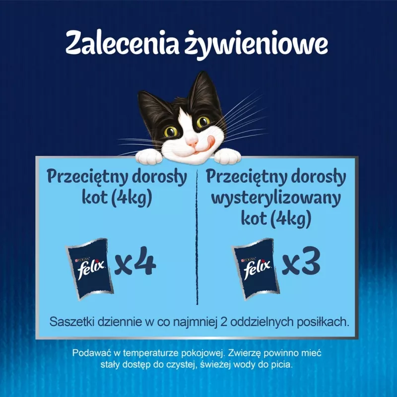 Märg kassitoit Purina Nestlé FELIX Fantastic kalamaitsed — tuunikala, lõhe, tursk, lest, 12×85 g kotikesed