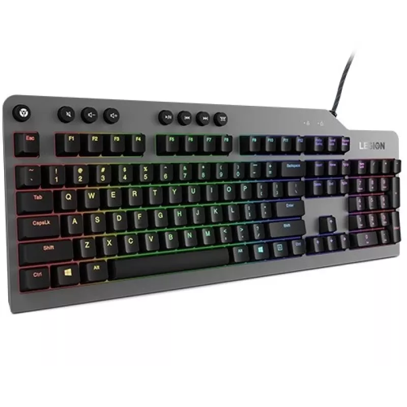Mehaaniline mänguriklaviatuur Lenovo Legion K500 — täissuuruses 104-klahviline USB, QWERTY US English, RGB taustvalgustus, hall/must