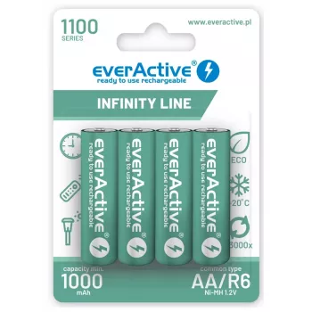 Laetavad NiMH patareid everActive EVHRL6-1100 1,2 V 1100 mAh — 4 tk, silindrilised