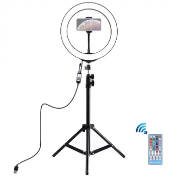 LED-ringsvalgus 26 cm statiiviga kuni 1,1 m ja telefonihoidikuga, USB