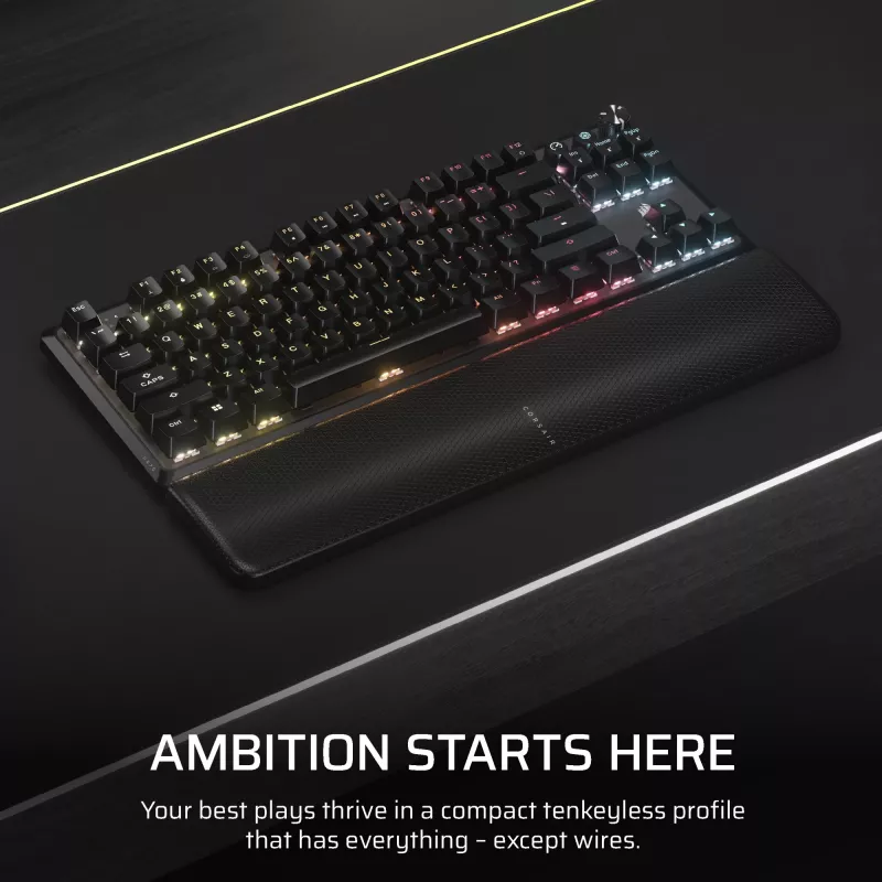 Corsair K70 CORE TKL klaviatuur Gaming USB + RF traadita + Bluetooth QWERTZ Saksa must
