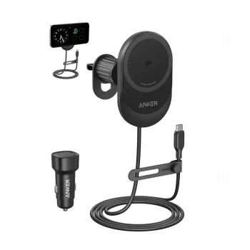 Juhtmeta magnetiline auto laadija Anker MagGo 15W — Magnetiline 15W Qi kiirlaadimine nutitelefonidele, must