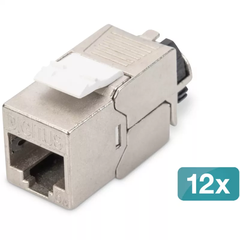 Keystone module DIGITUS CAT 6A varjestatud intelligentse kaablihalduriga, lame RJ-45, 14,5×34,5×21 mm — 12 tk