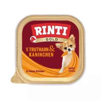 Märg koeratoit RINTI Gold Mini — kalkun küülikuga, täisväärtuslik toit, 100 g alusel, väikestele täiskasvanud koertele (5–10 kg)