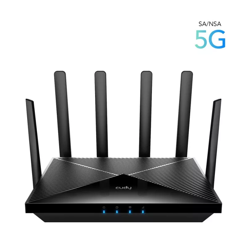 Laualine traadita ruuter Cudy P5 — Kaheribaline Wi‑Fi 6, 5G Sub6, topelt NanoSIM, Gigabit Ethernet, 6 eemaldatavat antenni, 256MB RAM
