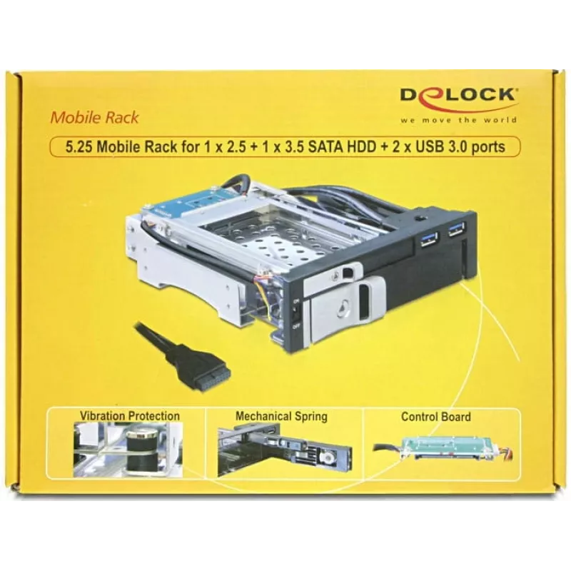 DeLOCK 5,25 mobiilne raam 1 x 2,5 + 1 x 3,5 SATA HDD + 2 x USB3.0 pordi jaoks - mobiilne mäluraam - 6,4 cm, 8,9 cm (2.5, 8,90cm (3.5)) (47209)