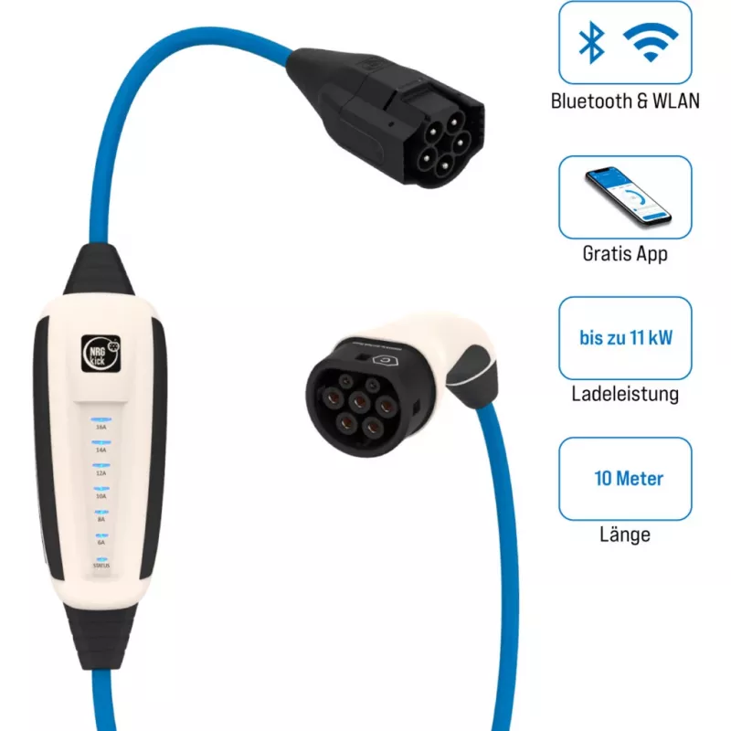 Mobile Wallbox 16A 10m Pure (Valge, 11 kW, 10 Meter kaabel, Wi-Fi + Bluetooth)