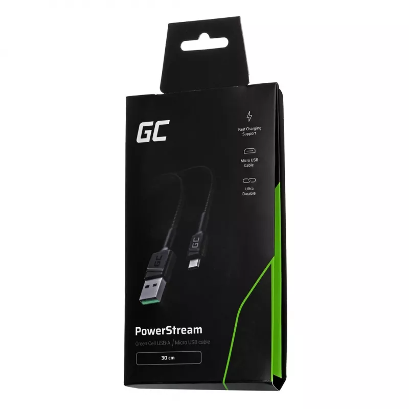 USB 2.0 kaabel roheline Cell KABGC23, USB A – Micro-USB B, 0,3 m, must