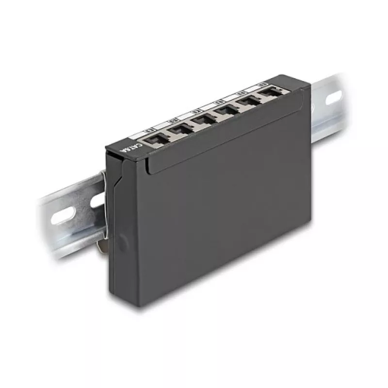 Patch-paneel DELOCK Mini Desktop RJ45 6-pordiline Cat.6A varjestatud, metall, must, 80×22×125 mm