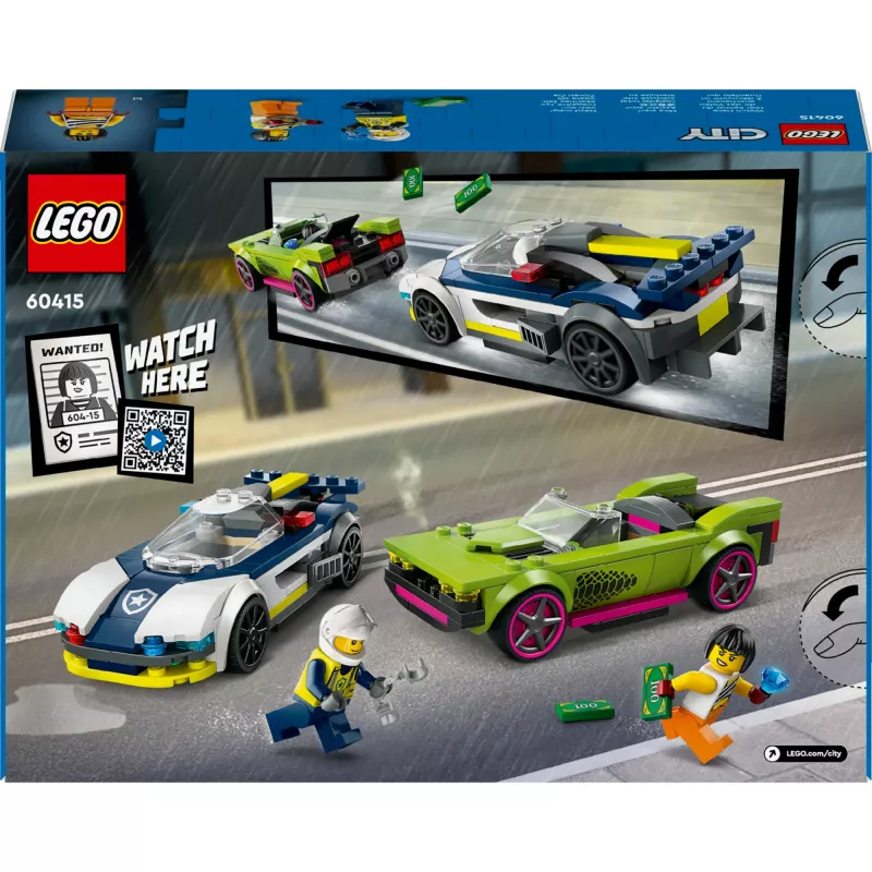 LEGO City mängukomplekt 60415 Politseiauto ja muskelauto tagaajamine — 213 tükki, 2 minifiguuri, vanusele 6+