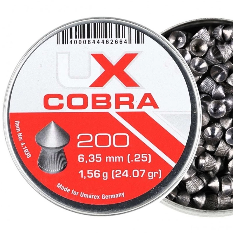 Õhupüssikuulid UMAREX Pointed Ribbed Shot Cobra 6,35 mm, 1,56 g, hõbedane, 200 tk