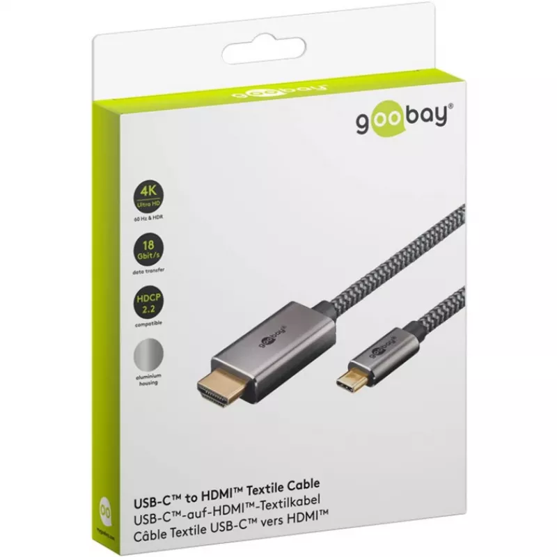 USB-punutud adapterkaabel, USB-C-pistik > HDMI-pistik, 4K / 60 Hz (must/hõbedane, 2 m)