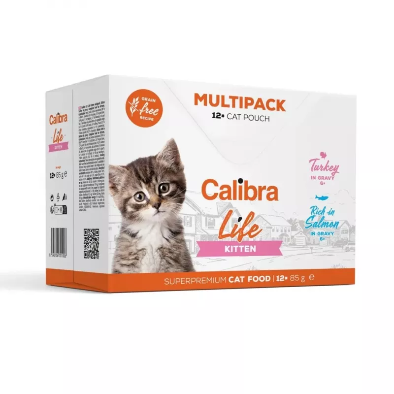 Märg kassitoit Calibra Life kotike — lõhe ja kalkun, kassipoegadele, 85 g, teraviljavaba, sojavaba, 12×85 g