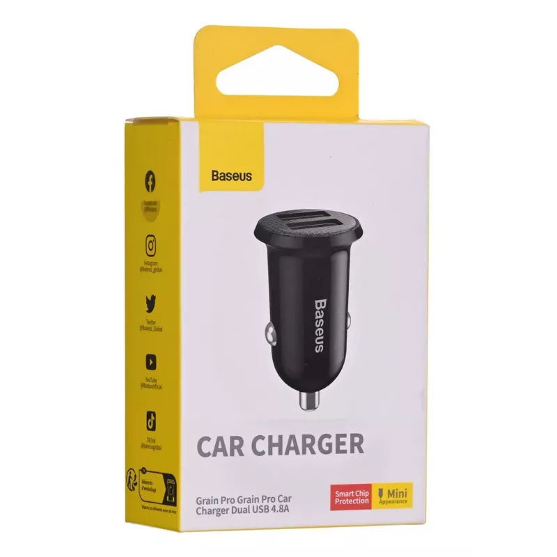 Autolaadija Baseus Gain Pro Universal Must — 2× USB 2.0, 2,4 A pordi kohta, sisend 12–24 V, väljund 5 V