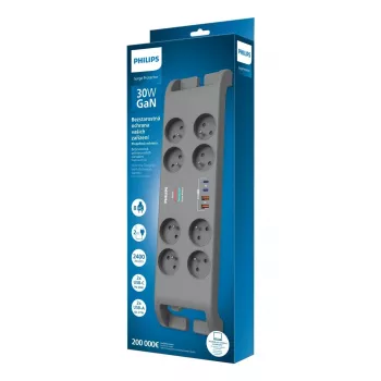 Pikendusjuhe liigpingekaitsega Philips, 8 pistikupesa ja 4×USB
