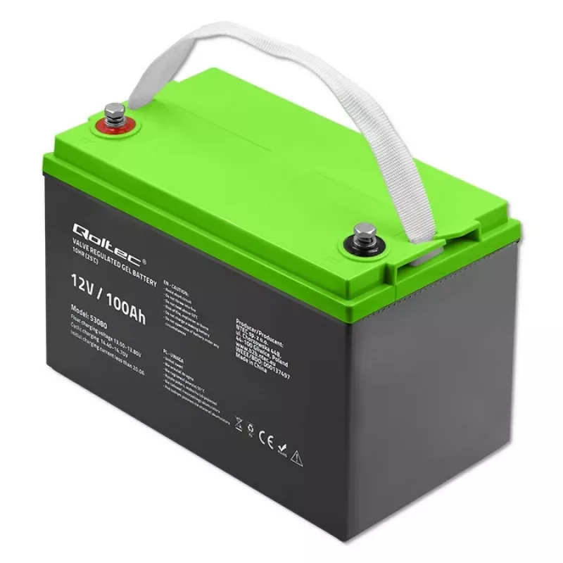 Geelaku QOLTEC 53080 12V 100Ah — suletud laetav aku varutoiteks