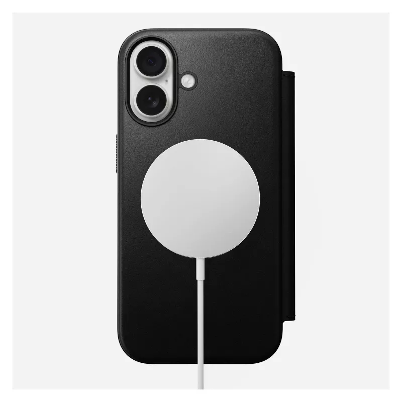 Folio-telefonikott Nomad Modern Leather Folio Apple'ile, mahutab kuni 16 cm (6,3 tolli) ekraane, must