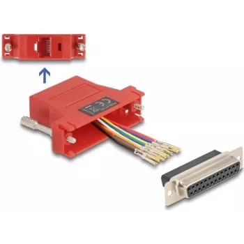 DELOCK D-Sub 25 kontakti emane RJ45 emasele koostekomplektile punane VGA RJ-45