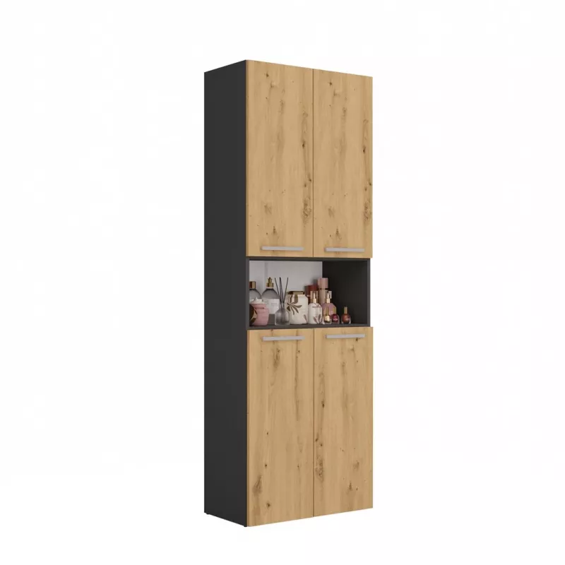 Vannitoa hoiukapp Top e Shop NEL 1K DK ANT/ART KP — Grafiit/tamm, vabalt seisev, 5 riiulit, 600×300×1740 mm