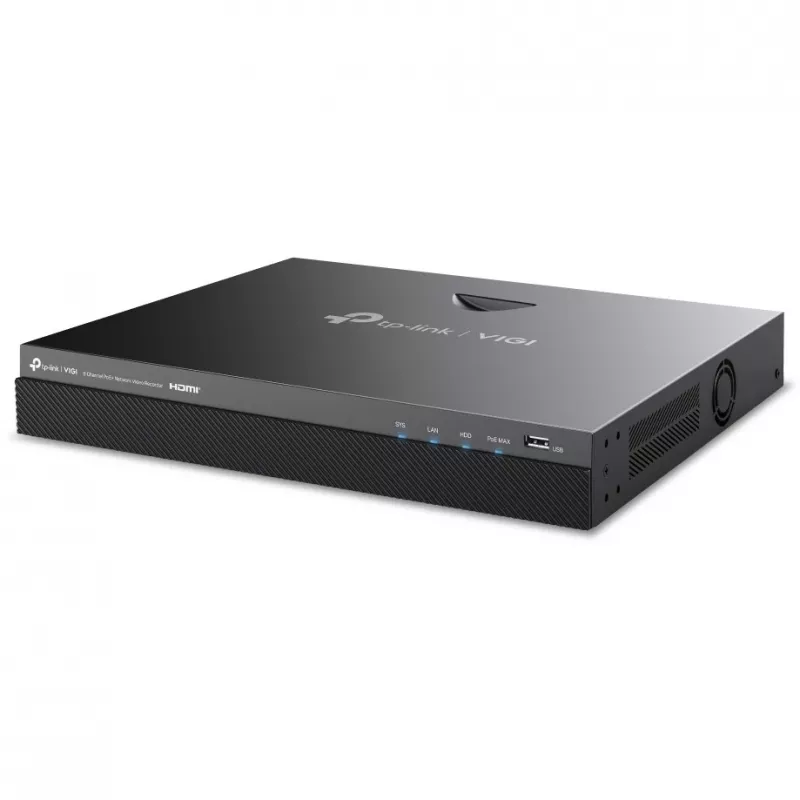 Võrgu videosalvesti TP-Link VIGI NVR2008H-8MP-2TB — 8-kanaliga, 4K (3840×2160), 2 TB SATA kõvaketas, 9× RJ-45, must