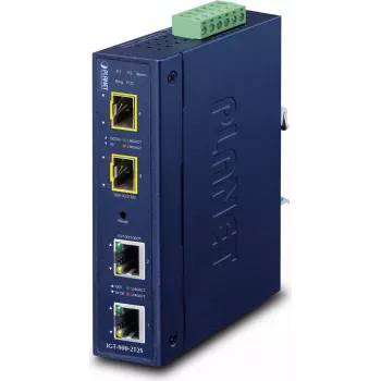 PLANET Industrial 2-Port - SFP - Juhtmega - Sinine - Metall - IP30 - FCC Part 15 Class A - CE IEC60068-2-32 (vabalangemine) IEC60068-2-27 (löök) IEC60068-2-6 (vibratsioon) (IGT-900-2T2S)