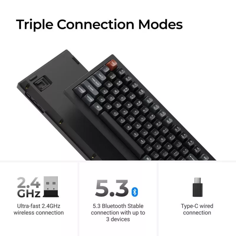 Mehaaniline 75% klaviatuur Keychron V1 Ultra 8K — QWERTY, Bluetooth ja juhtmega, RGB, must