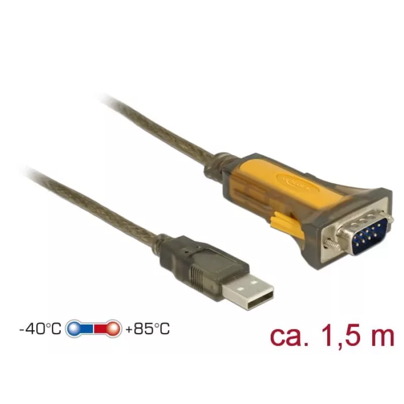 Jadakaabel DeLOCK 65840 USB Type-A DB-9 1,5 m Must Kollane
