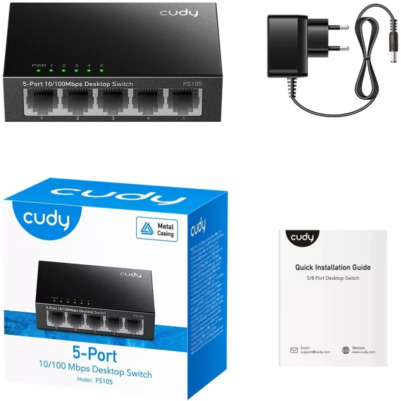 Haldamata kommutaator Cudy FS105 5 pordiga Fast Ethernet 10/100 must