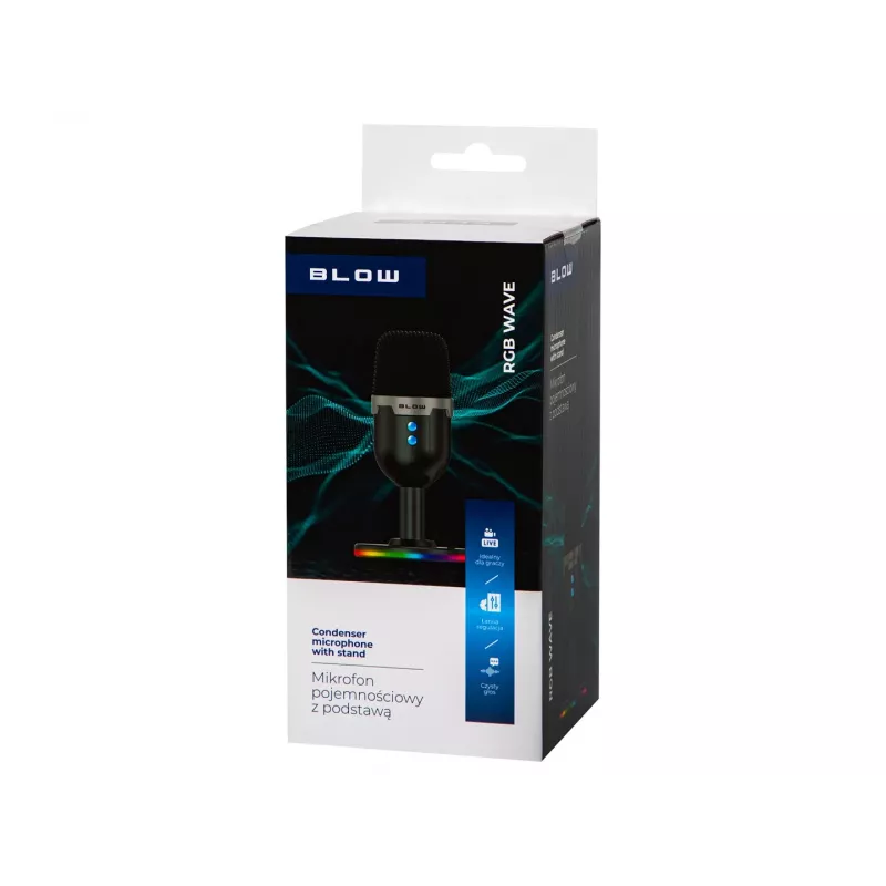 Stuudiomikrofon BLOW LED-alusega — juhtmega USB 2.0, 20–16000 Hz, tundlikkus -50 dB, 237 g