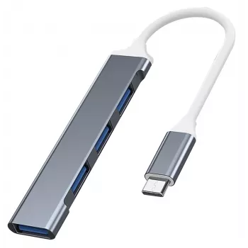 USB-jaotur VAKOSS TC-4125X — 1× USB 3.0 tüüp-A, 3× USB 2.0 tüüp-A, Host: USB USB-C, hõbedane