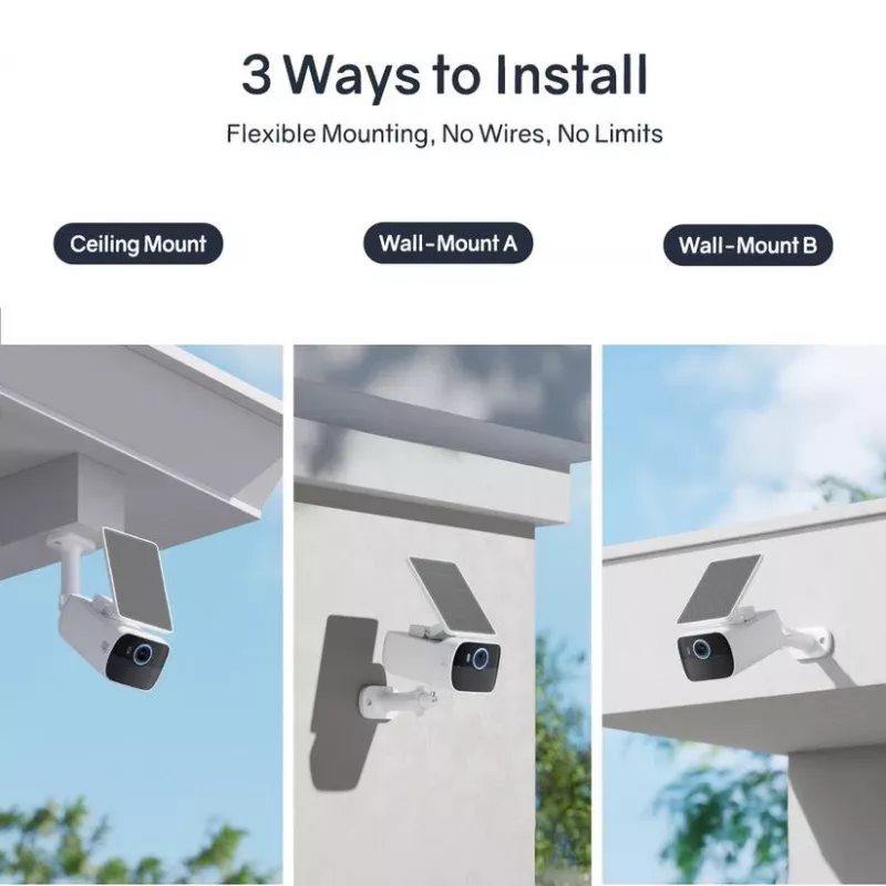 Safemo SC1 SolarCam, 4K UHD video, 8× suum, 132° vaateväli, öövaatlus, Wi-Fi 2,4 GHz, 1,5 W päikesepaneel, valge