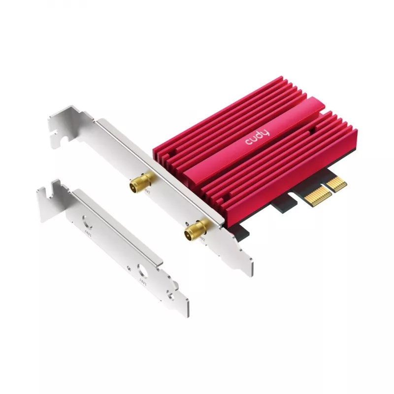 Sisemine WLAN Bluetooth võrgukaart Cudy WE9300S PCIe, Wi‑Fi 7 (802.11be) kolmeribaline 2.4/5/6 GHz, 5765 Mbit/s, Bluetooth 5.4, väline 2x2 antenn