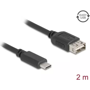 DELOCK USB 2.0 kaabel 2 m — USB C USB A-le, 0,48 Gbit/s, kullatud kontaktidega, must