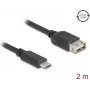 DELOCK USB 2.0 kaabel 2 m — USB C USB A-le, 0,48 Gbit/s, kullatud kontaktidega, must