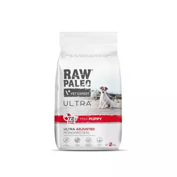 Kuiv koeratoit VETEXPERT RAW PALEO Ultra Mini Puppy Beef 2 kg — kuivkibble väikest tõugu kutsikatele, 30,5% valku, 16,5% rasva