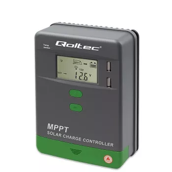 MPPT päikeselaadimiskontroller QOLTEC 10A 12V/24V süsteemidele LCD-ekraaniga
