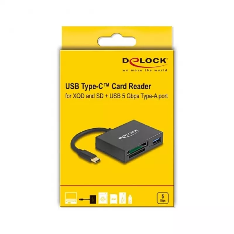 DeLOCK USB-C-kaardilugeja XQD- ja SD-mälukaartidele USB 5 Gbps