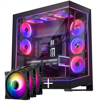 PHANTEKS NV-Series NV9 MK2 PC-Enclosure, EATX, DRGB, Tempered Glass - Must & M25 Gen2 PWM D-RGB Fan 3er-Pack - Reverse Blade, 140mm, Must + DRG