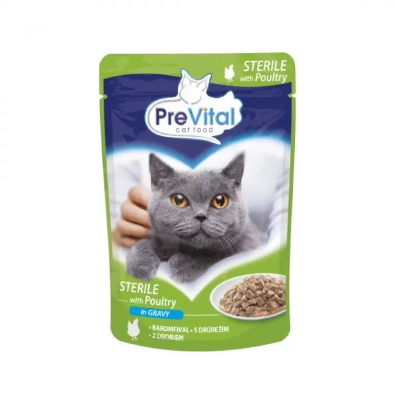 PREVITAL märg kassitoit Mix 4 Flavors — kana, vasikaliha, lõhe, linnuliha, 96 x 100 g kotikest (9,6 kg, täiskasvanud)